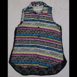 Empyre Shirt Blouse Sheer Lace Back Colorful Retro 90s Streetwear Sleeveless